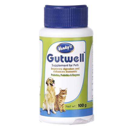 Drontal Plus Tasty Dog Deworming Tablet (pack of 6 tablets) and Venkys Gutwell Pre & Probiotics Gut Health Powder (100g) for Dogs and Cats Combo