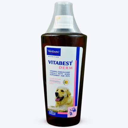 Virbac Vitabest Derm Omega 3 + 6 Syrup (250ml) and Vetoquinol Dermichlor Spray (100ml) for Dogs and Cats Combo