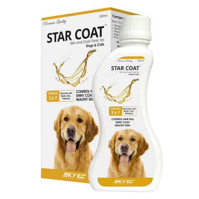 SkyEc Star Coat Composition: Vitamins A, D3, E, Biotin also known as "food for the hair", and Zinc. 