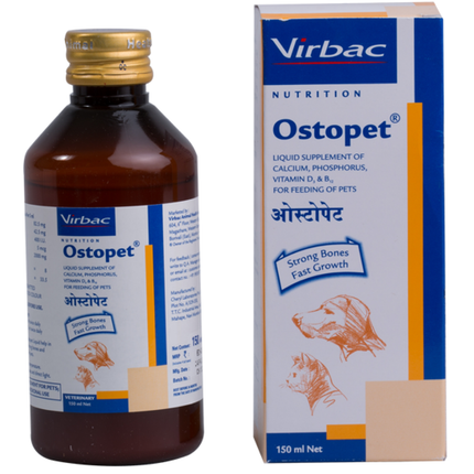 Virbac Ostopet Calcium Supplement Syrup (150ml) and Vitabest Derm Omega 3 + 6 Syrup for Dogs & Cats (250ml) Combo