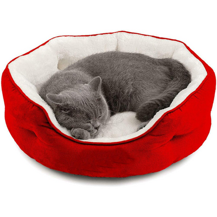 Fluffy's Pawsome Round Washable Bed for Dogs and Cats (Red)