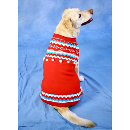 Dogobow Aztec Knit Sweater for Dogs and Cats (Red) (Get a Bow Free)
