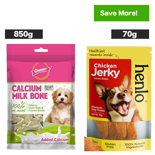 Gnawlers Calcium Milk Bone and Henlo Chicken Jerky Dog Treats Combo