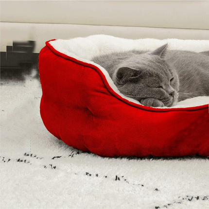 Fluffy's Pawsome Round Washable Bed for Dogs and Cats (Red)