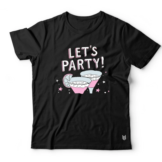 Ruse "Let's Party" Printed Half Sleeves Unisex T-Shirt For Pet Parents (Black)