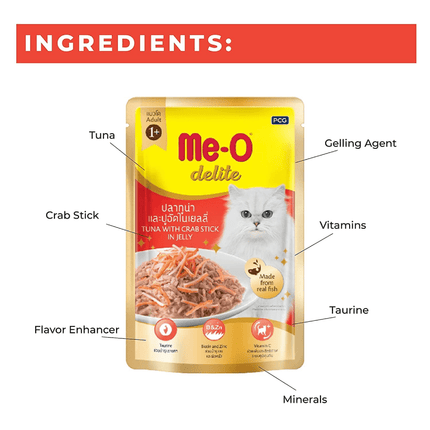 Me O Delite Tuna with Crab Sticks in Jelly and Purina Felix Salmon with Jelly Adult Cat Wet Food Combo (12+12)