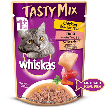 Whiskas Chicken With Tuna, Carrot in Gravy Tasty Mix And Tuna in Jelly Adult Cat Wet Food Combo