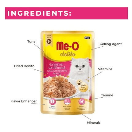 Me O Delite Tuna with Bonito in Jelly and Sheba Tuna Pumpkin & Carrot In Gravy Rich Premium Adult Fine Cat Wet Food Combo