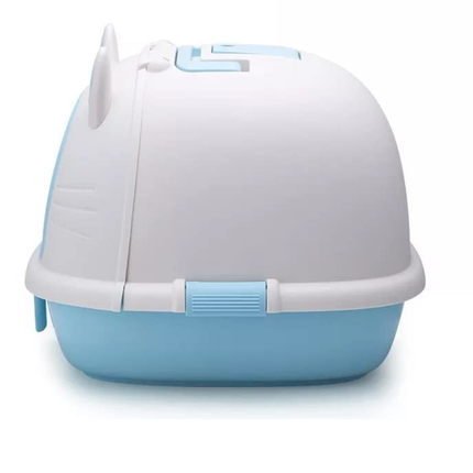 PetGains Fully Enclosed Litter Box Deodorant Anti Stink Toilet for Cats (Blue/White)