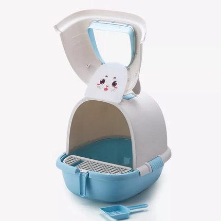 PetGains Fully Enclosed Litter Box Deodorant Anti Stink Toilet for Cats (Blue/White)