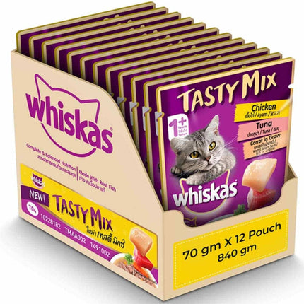 Whiskas Chicken With Tuna, Carrot in Gravy Tasty Mix And Tuna in Jelly Adult Cat Wet Food Combo