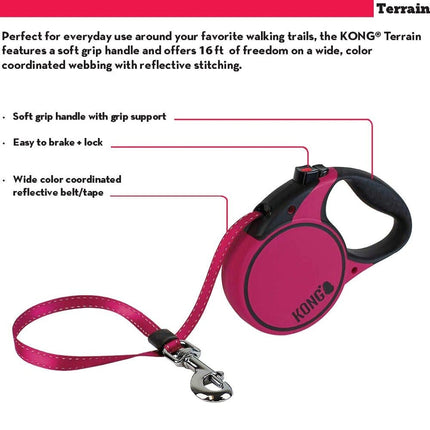 Kong Terrain Retractable Leash for Dogs and Cats (Fuchsia)