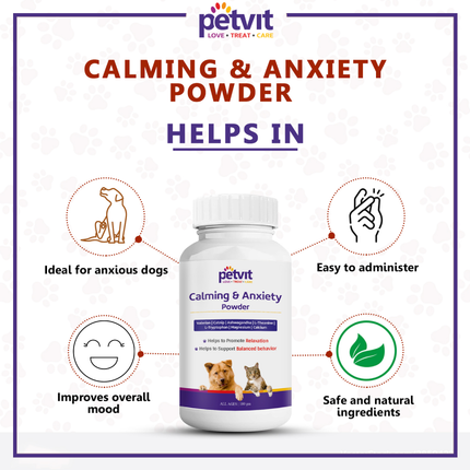 Petvit Calming & Anxiety Powder to Reduce Stress, Aggression & Anxiety for Dogs and Cats