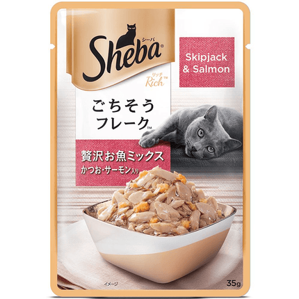 Sheba Skipjack & Salmon Fish Mix Cat Wet Food and Chicken Flavour Irresistible All Life Stage Cat Dry Food Combo