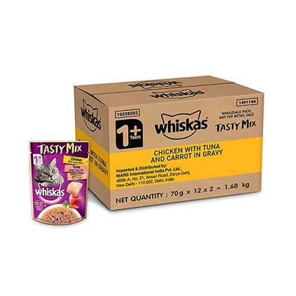Whiskas Chicken With Tuna, Carrot in Gravy Tasty Mix And Tuna in Jelly Adult Cat Wet Food Combo