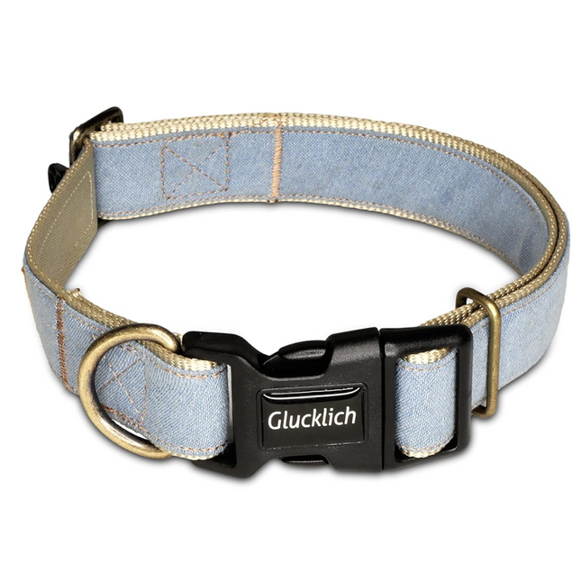Glucklich Denim Adjustable Collar for Dogs (Light Blue)