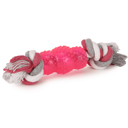 Basil Cotton Rope Rubber Chew Toy with Hard TPR Centre for Dogs (Pink)