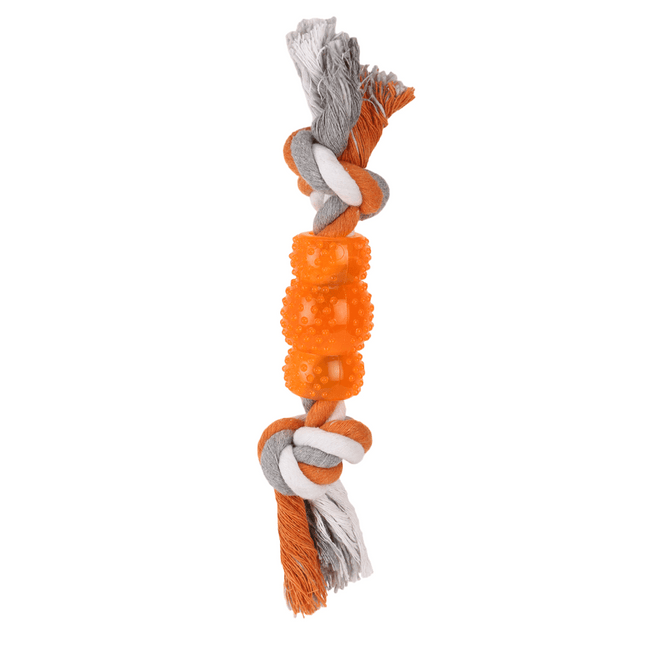 Basil Cotton Rope Rubber Chew Toy with Hard TPR Centre for Dogs (Orange)