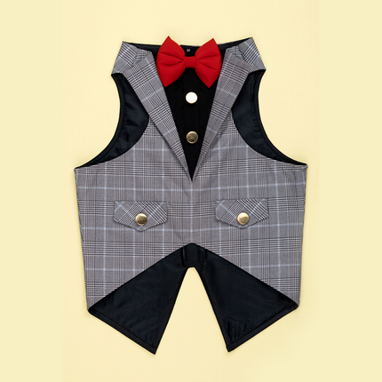 Dogobow Checked Tuxedo for Dogs (Grey) (Get a Bow Free)