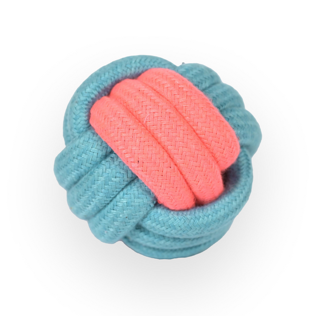 Ball Shaped Rope Chew Toy for Dogs and Cats (Pink/Sky Blue)(9cm)