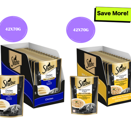 Sheba Chicken Loaf and Tuna Pumpkin & Carrot In Gravy Rich Premium Adult Fine Cat Wet Food Combo
