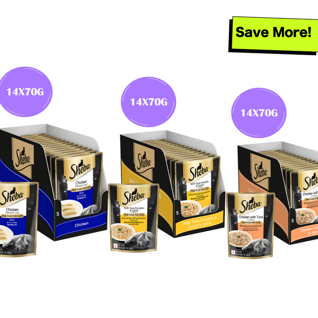 Sheba Chicken Loaf, Chicken With Tuna and Tuna Pumpkin & Carrot In Gravy Rich Premium Adult Fine Cat Wet Food Combo