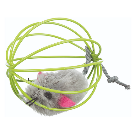 Trixie Mouse in a Wire Ball Toy for Cats (Yellow)