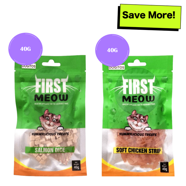 First Meow Soft Chicken Strip and Salmon Dice Cat Treat Combo