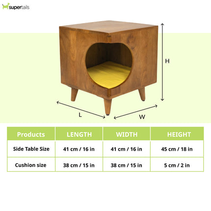 FurryLiving Wally Side Table with Cushion for Small Dogs and Cats (Honey/Yellow Cushion)