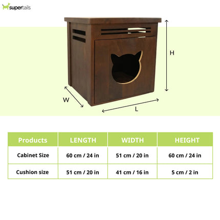 FurryLiving Meraki Cabinet with Cushion for Small Dogs and Cats (Dark Brown/Brown Cushion)