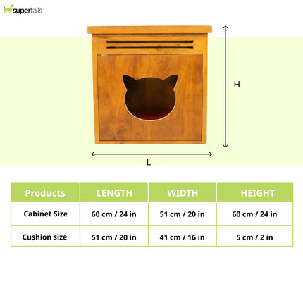 FurryLiving Meraki Cabinet with Cushion for Small Dogs and Cats (Honey/Red Cushion)