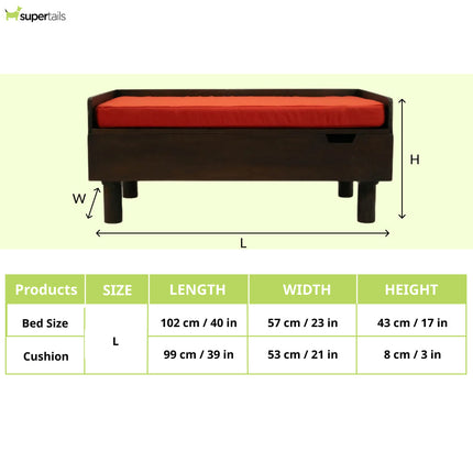 FurryLiving Hibachi Bed with Storage for Dogs (Dark Brown/Red Cushion)
