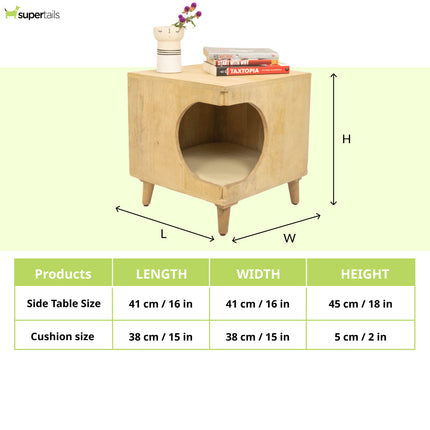 FurryLiving Wally Side Table with Cushion for Small Dogs and Cats (Oak/Cream Cushion)