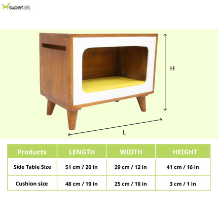 FurryLiving Telly Side Table with Cushion for Small Dogs and Cats (Honey/Yellow Cushion)