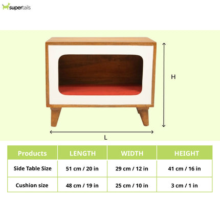 FurryLiving Telly Side Table with Cushion for Small Dogs and Cats (Honey/Red Cushion)