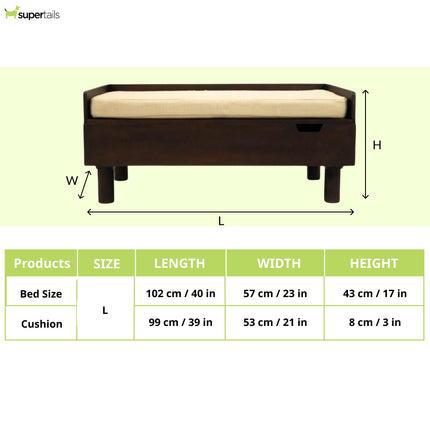 FurryLiving Hibachi Bed with Storage for Dogs (Dark Brown/Cream Cushion)