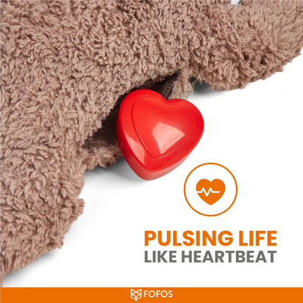 Fofos Cuddle Bear Heart Beat Toy for Dogs | For Medium Chewers (Brown)