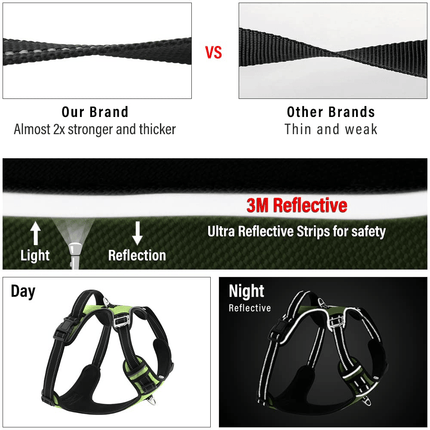 Hank 3M Reflective Harness for Puller Dogs (Neon Green)