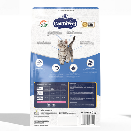 Carniwel Ocean Fish and Krill Dry Food and Whiskas Tuna in Jelly Kitten Cat Wet Food Combo