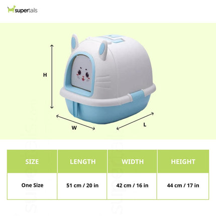 PetGains Fully Enclosed Litter Box Deodorant Anti Stink Toilet for Cats (Blue/White)