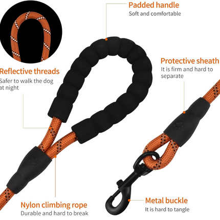 Pet Vogue Reflective Rope Leash for Dogs (Orange)