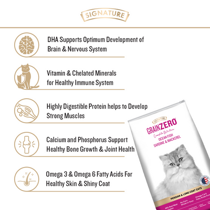 Signature Grain Zero Ocean Fish, Sardine and Mackerel Long Coat & Persian Adult Cat Dry Food