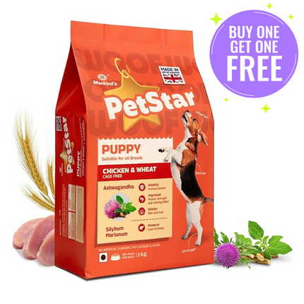 Mankind Petstar Chicken & Wheat Puppy Dry Food and Chunky Chicken Gravy Puppy Dog Wet Food Combo