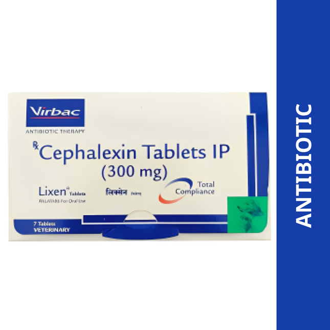 Virbac Lixen Palatab (Cephalexin) for Dogs & Cats (pack of 7 tablets) - 300 mg