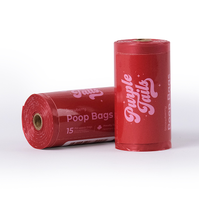 Purple Tails Poop Bags Strawberry Scented for Dogs (Red)