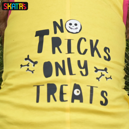 Skatrs No Tricks Only Treats Printed Summer Cotton T Shirt Dogs and Cats (Yellow)
