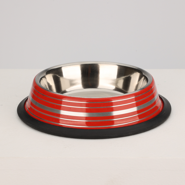 Anti Skid Glossy Striped Bowl for Dogs and Cats (Red)(L:700mL)