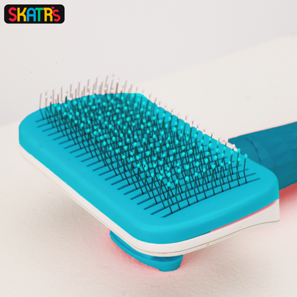 Skatrs Self Clean Slicker Brush with Metal Bristles for Dogs and Cats (Blue)