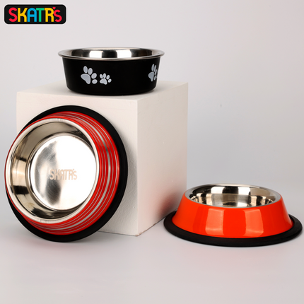 Skatrs Anti Skid Glossy Bowl for Dogs and Cats (Orange) (Buy 1 Get 1)