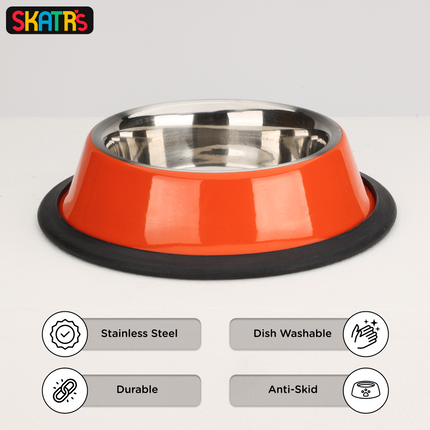 Skatrs Anti Skid Glossy Bowl for Dogs and Cats (Orange) (Buy 1 Get 1)
